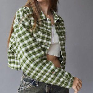 BDG Claire Cropped Flannel Shirt Jacket - Size L